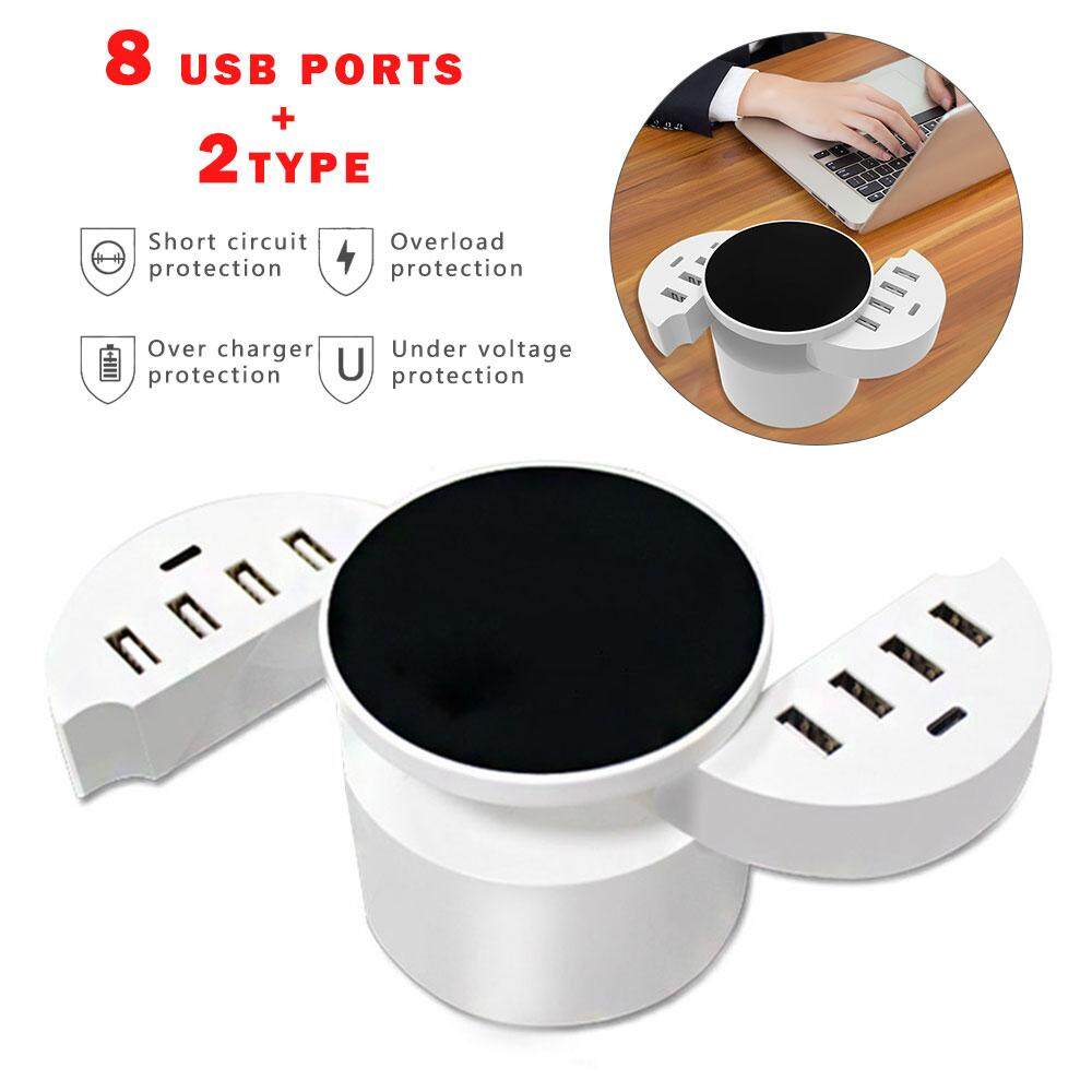 Kisscase Universal Pengisi Daya Yang Bisa Dilipat 8 USB + 2 Tipe C Charger Telepon EU Steker Amerika/ Inggris untuk iPhone 7 8 Pengisian Cepat untuk Samsung a50 S8