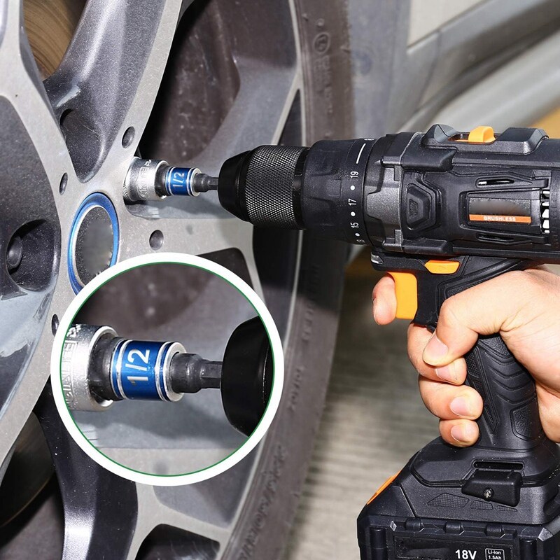 Impact Grade Power Hand Tools Driver Sockets Adapter Extension Set, 3Pcs Hex Shank Drill Nut Driver Bit Set + 105 Degree Right Angle Driver Extension Screwdriver Drill Attachment