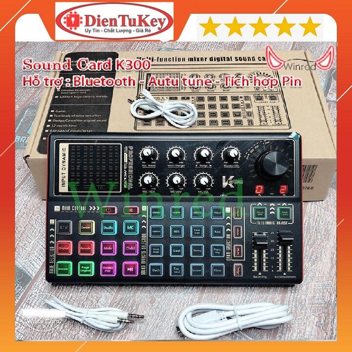 Bộ Sound Card Livestream K300 Thu âm, Karaoke Livestream hỗ trợ tốt các dòng mic 5 và 48V hơn sound card h9
