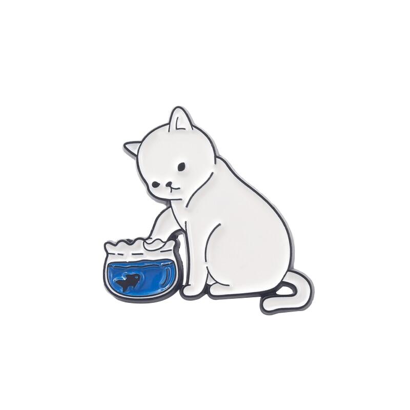 White Fish Cat Enamel Pin Brooch