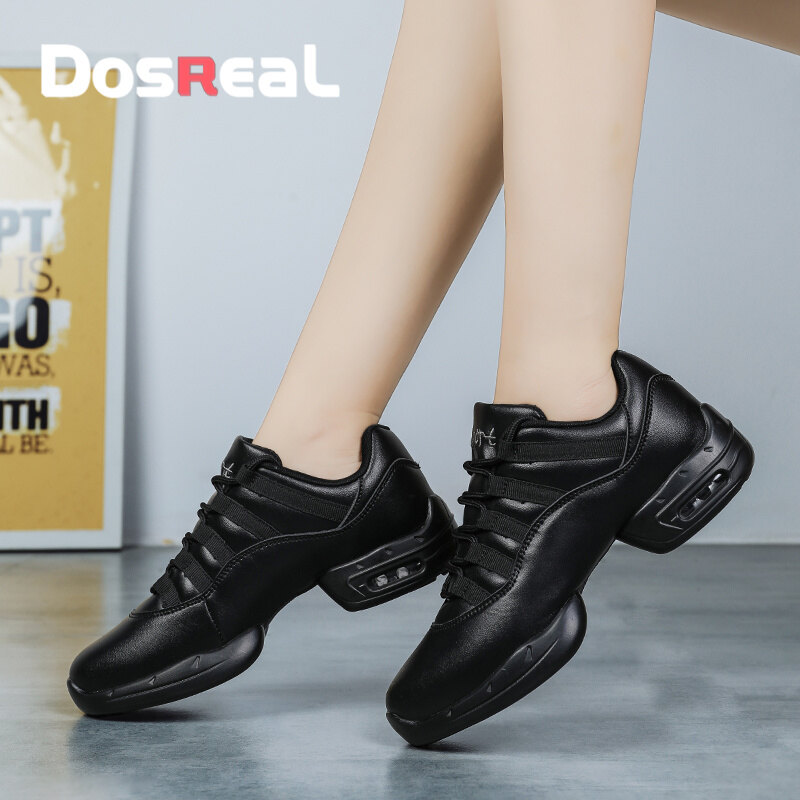 DOSREAL New Women Shoes Genuine Leather Sneakers Dance Shoes For Women High Heel Modern Jazz Dancing Shoes Soft Sole Ladies Outdoor Sports Shoes
