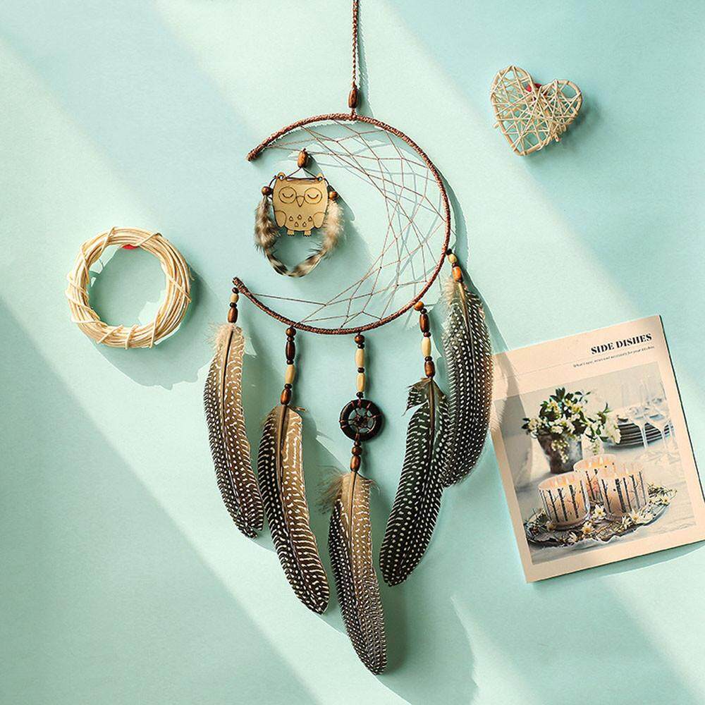 Senteniced 1X Dream Catcher Có Lông Bằng Gỗ Cú Treo Tường Trang Trí Vật Trang Trí Quà Tặng