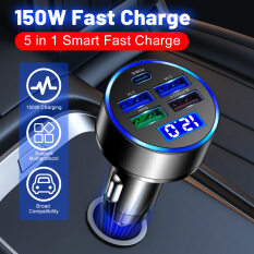 150W 5 USB PD Giao Diện Màn hình hiển thị kỹ thuật số sạc siêu nhanh Sạc điện dùng trên xe hơi Xách Tay Đa Chức Năng Ô Tô Nội Thất sạc điện thoại di động