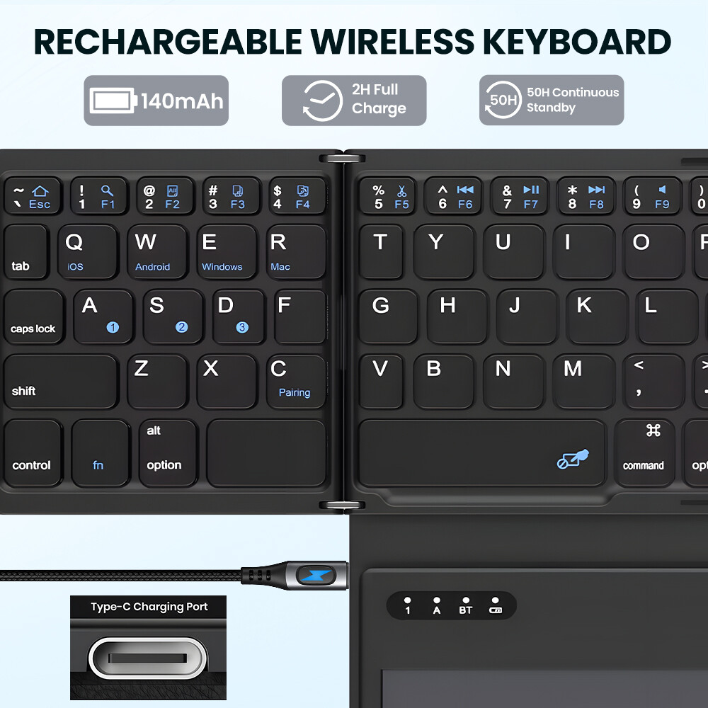 B055 siêu mỏng Bàn phím bluetooth không dây New bốn-fold với lớn Touchpad Bàn phím bluetooth cho máy tính bảng im lặng Mini Bàn phím di động cho máy tính xách tay/máy tính bảng/điện thoại di động