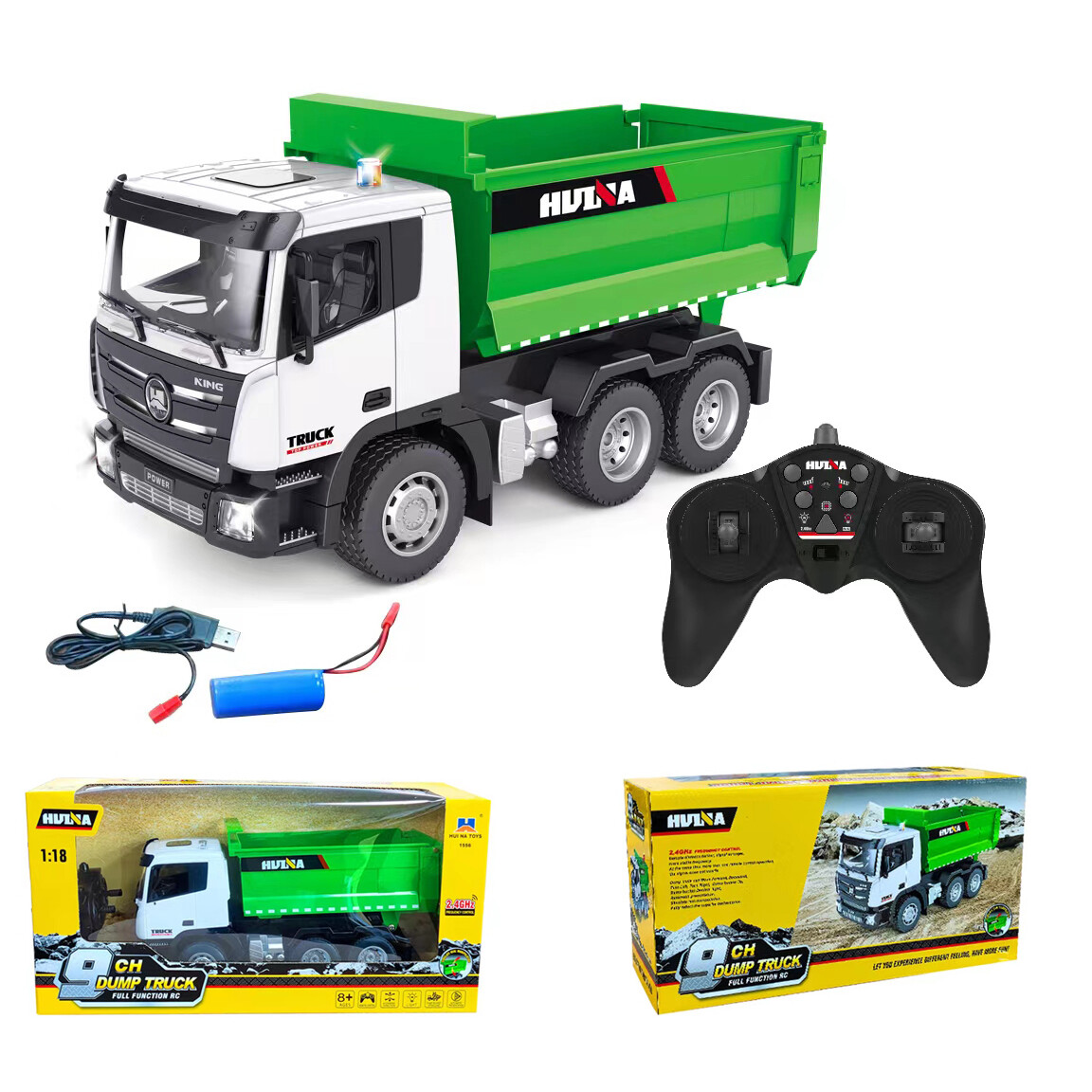 Rc dump truck 1:18 2.4g 9-channel remote control engineering vehicles usb charging toys for boys birthday gifts newest huina 1556
