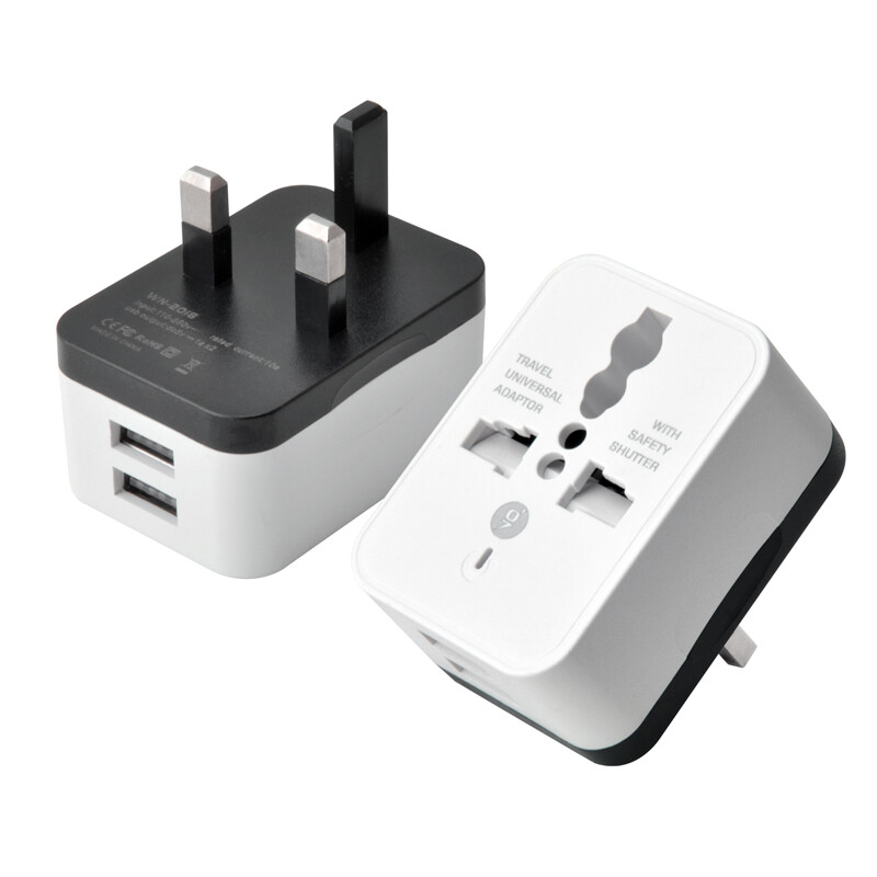 Bộ chuyển đổi phích cắm UK với cổng USB kép 5V 2A đa chức năng 10A phổ quát để EU chúng tôi anh AU Phích cắm chuyển đổi Trắng sạc điện thoại cắm hàng đầu