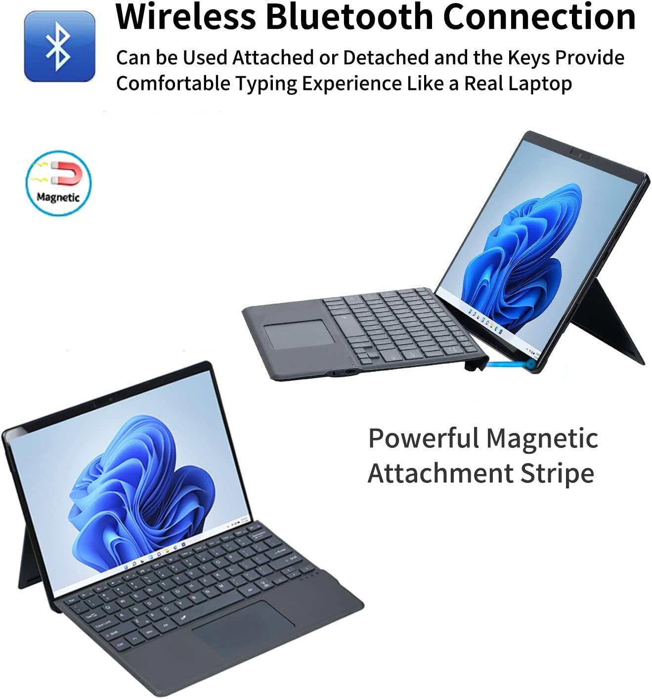 MD Surface Pro 8 /Surface Pro 9/Surface Pro x, bluetooth Bàn phím không dây với Trackpad Backlit Bàn phím từ tính, Tương thích với Microsoft Surface Pro Surface Pro x, với bề mặt bút/Surface Pro