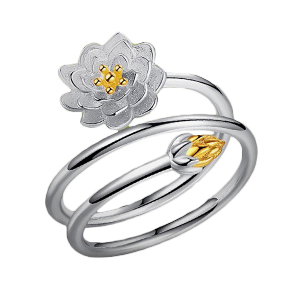 Gravitational wave Women Elegant Lotus Blossom Adjust Open Finger Ring Bridal Wedding Jewelry Gift