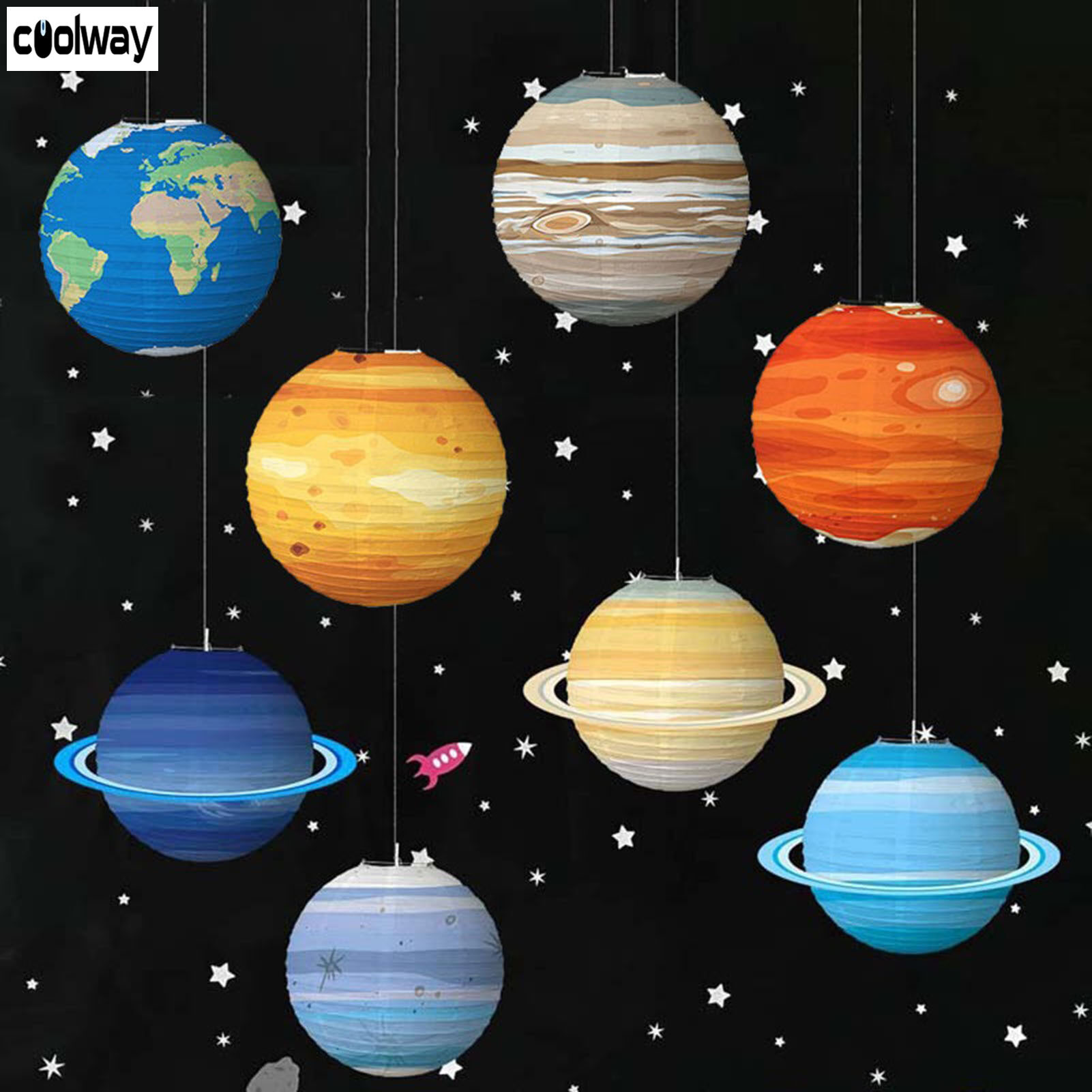 Coolway 8pcs 3D Paper Planet Lanterns 12" Out of This World Space Lanterns Ornaments for Astronaut Themed Party Decorations