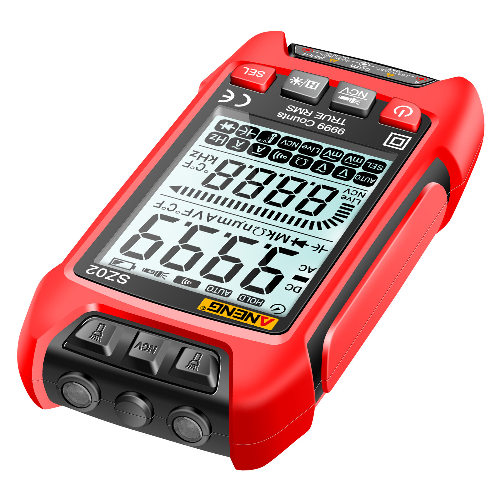ANENG SZ02 Smart Digital Multimeter Auto Range 9999 Counts NCV Universal Meter Handheld Multifunctional Tester Voltmeter Ammeter with Backlight Flashlight AC/DC Voltage & Current Resistance Capacitance Frequency Temperature Measurement