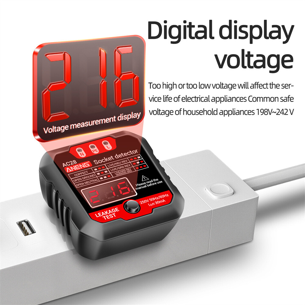 Outlet Tester điện receptacle Detector với màn hình LCD 3 prong 250V AC điện áp ổ cắm Checker cho nhà