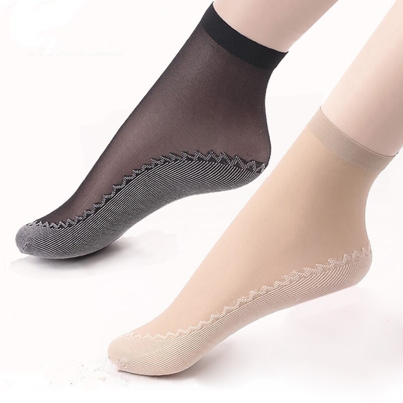 ■○☍ 10 Pairs High Quality Nylon Socks Women Velvet Crew Female Summer Thin Crystal Silk Transparent Non Slip Ankle Elastic Short