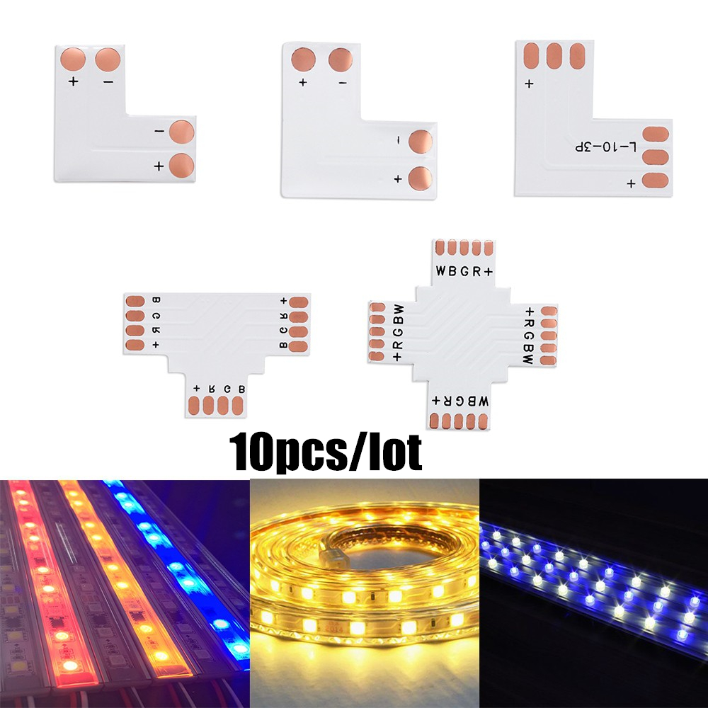 10Pcs L T X Shape 8mm 10mm 12mm 2pin 4pin 5pin Single Color RGB RGBW LED Strip Corner Connector PCB Board Splitter Connector