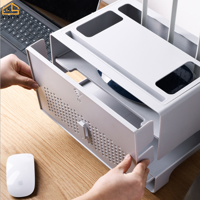 Hộp đựng Bộ định tuyến Wifi hai lớp Vision, dụng cụ sắp xếp Bộ định tuyến Wifi Loại ngăn kéo, giá đỡ dây cáp để bàn văn phòng đa chức năng, bảng điều khiển lưu trữ Wifi