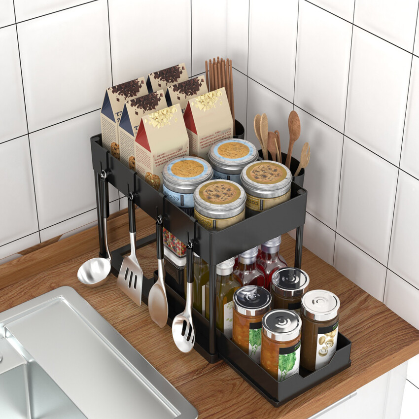 2 Tier Under Sink Storage Organizer Sliding Drawer Multipurpose Rack Cabinet Under Sink Storage Rack Bathroom Kitchen Organizer