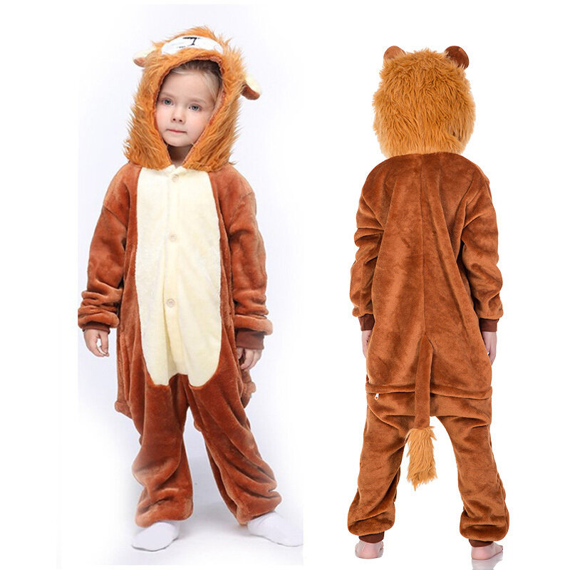 Kigurumi Onesie Kids Lion Pajamas For Children Animal Sleepwear Costume Flannel Winter Girls Overall Onepiece Jumspuit