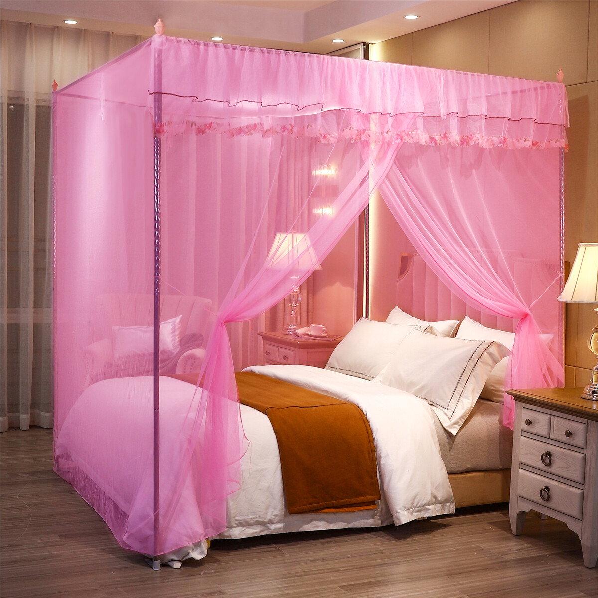 Doubleer Mosquito Net for Bed 4 Corners Fine Mesh Bedding Canopy Netting Full Sizes Square Curtains Bedding Home Decor 