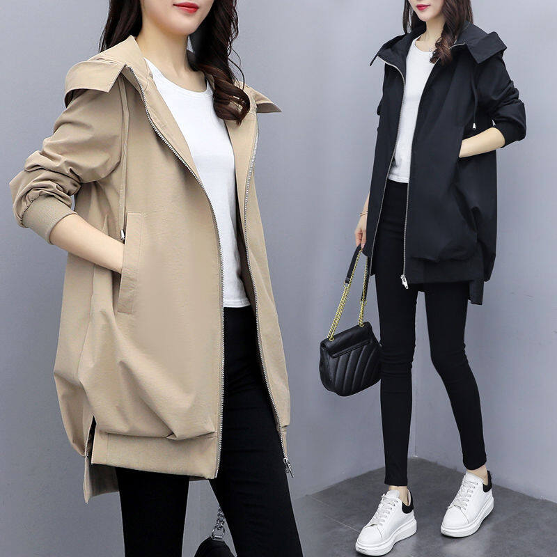 Women's Jacket Hooded Long Sleeve Casual Windbreaker Female Loose Jackets Oversize Ladies Outerwear Plus Size 2XL