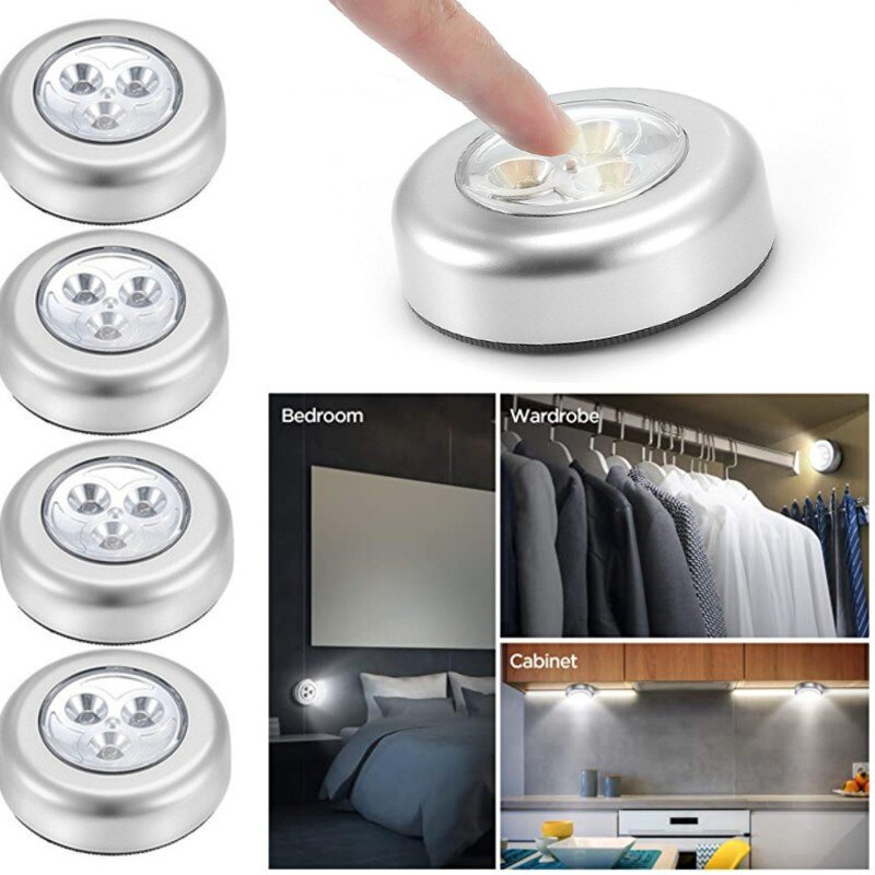 【lightingeverthing】Mini Wireless 3 LED Push Touch Lamp Kitchen Cabinet Closet Night Wall Light