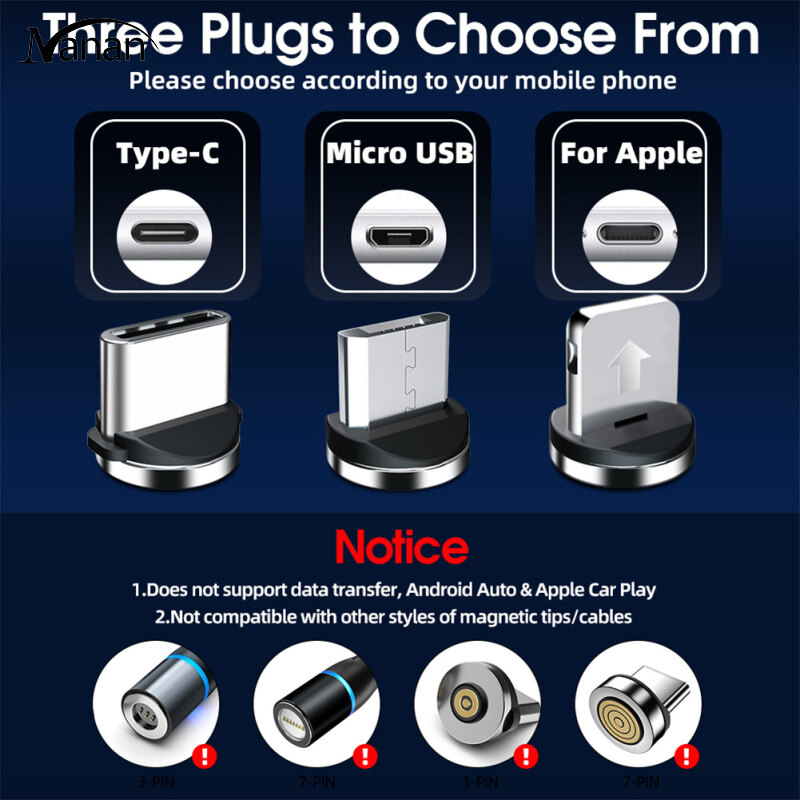 540-degree Rotating Magnetic Cable Fast Charging Magnetic Charger Cable Compatible For Ios / Android / Type-c