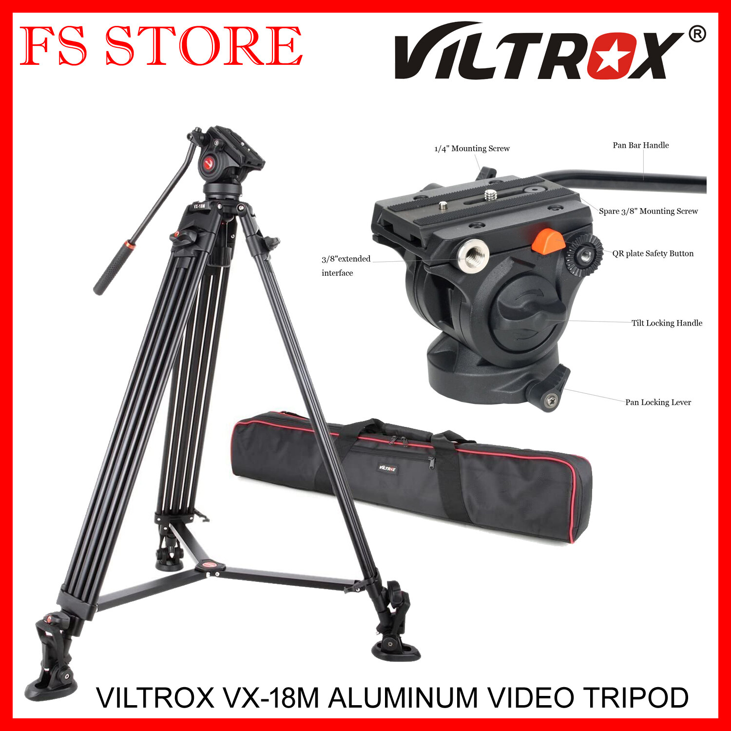 VILTROX VX18M VX18M HEAVY DUTY VIDEO TRIPOD WITH VT01 FLUID HEAD Lazada