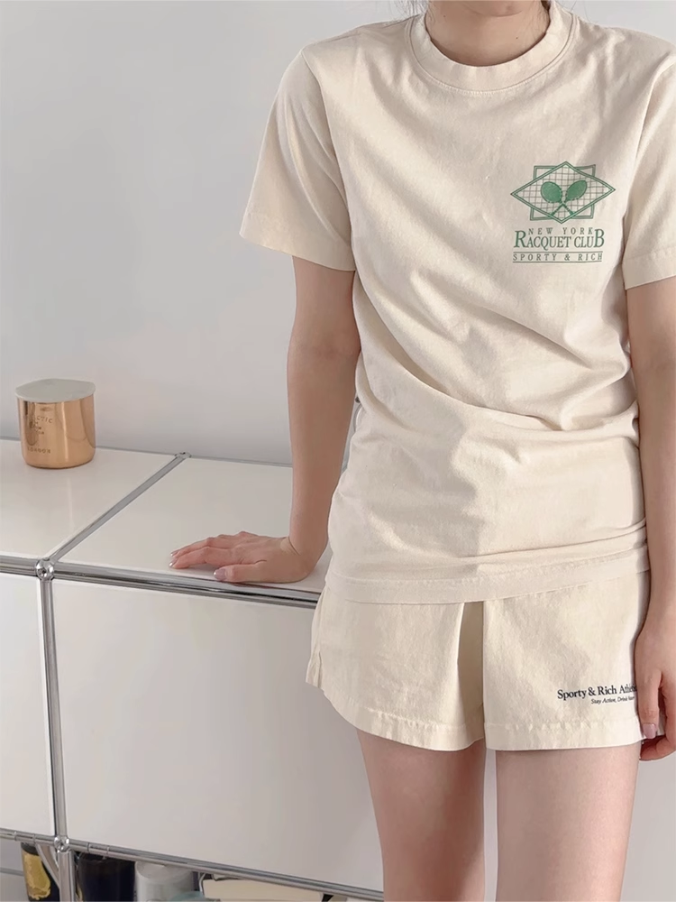 New in stock Sporty Rich American vintage print club T-shirt short sleeves