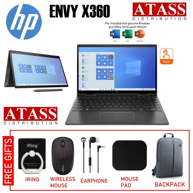 HP ENVY x360 13-AY0043AU laptop (AMD Ryzen 5, 8GB Ram, 512GB SSD, Win10, OPI, Black) Malaysia