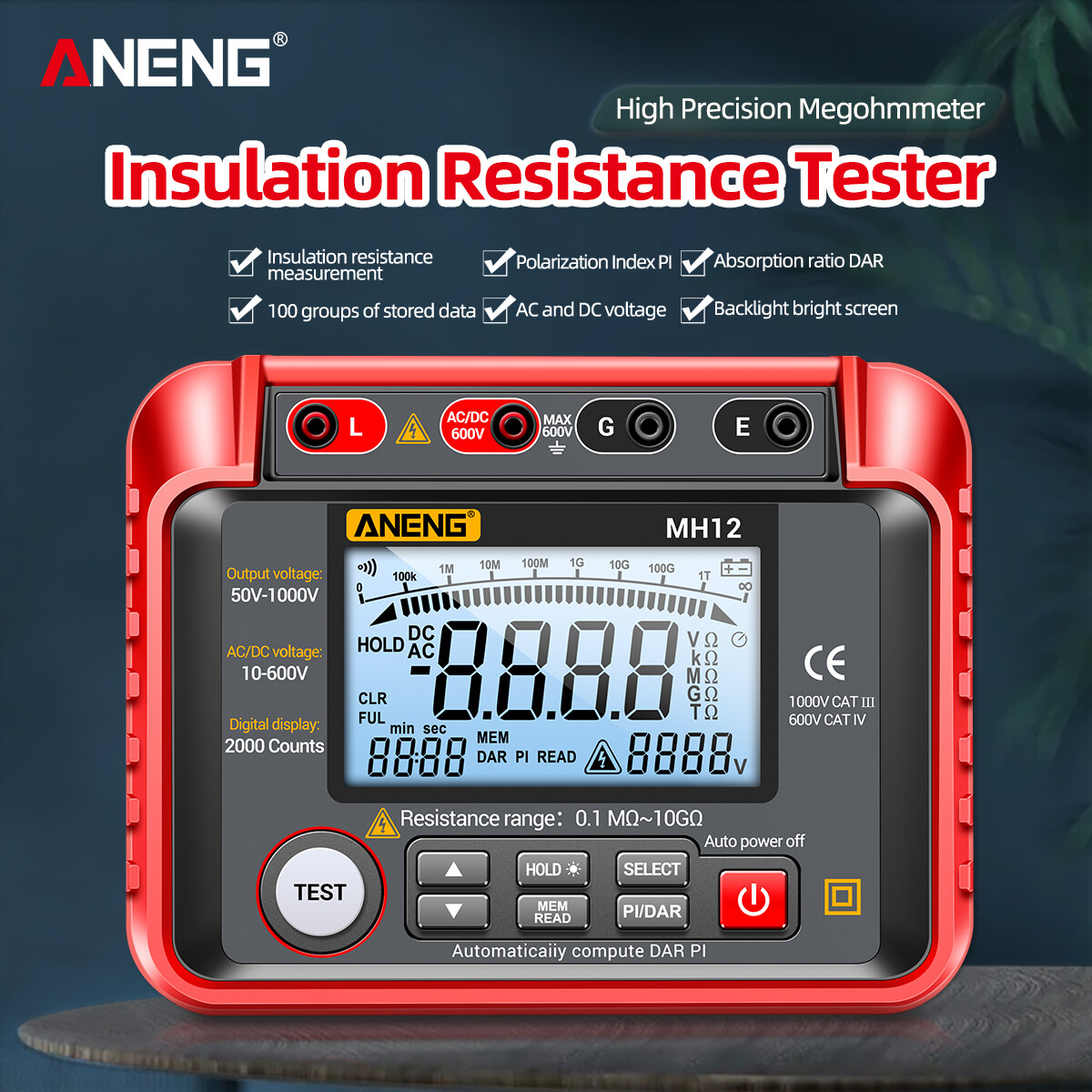 KKmoon ANENG MH12 Insulation Resistance Tester Shaking Table High Precision Megger Digital Insulation Resistance Meter Voltage Meter