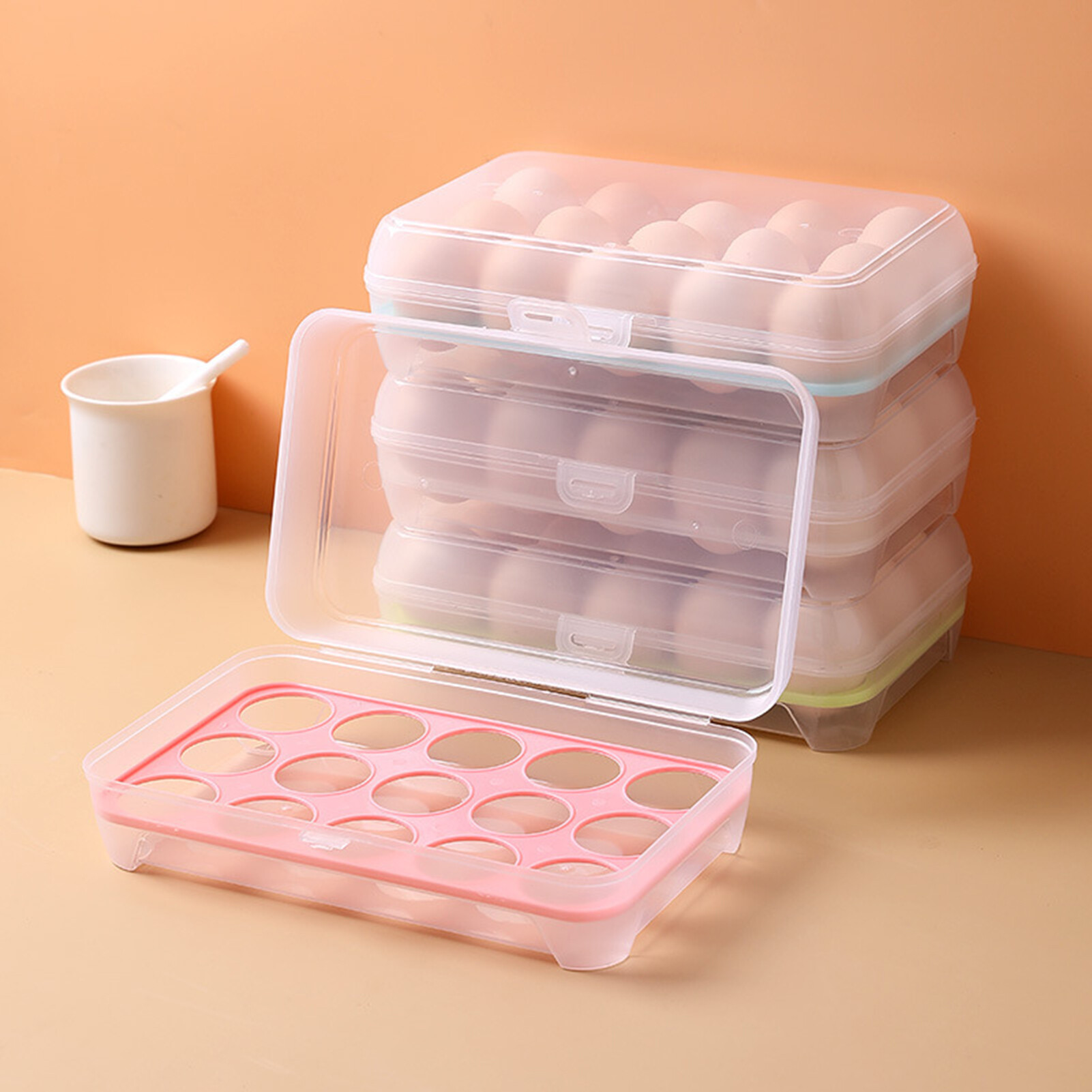 Terylin Egg Storage Box High Capacity Anti-Collision Transparent Visible 15 Grid Refrigerator Egg Fresh-keeping Box Kitchen Accessories Creative Egg Storage