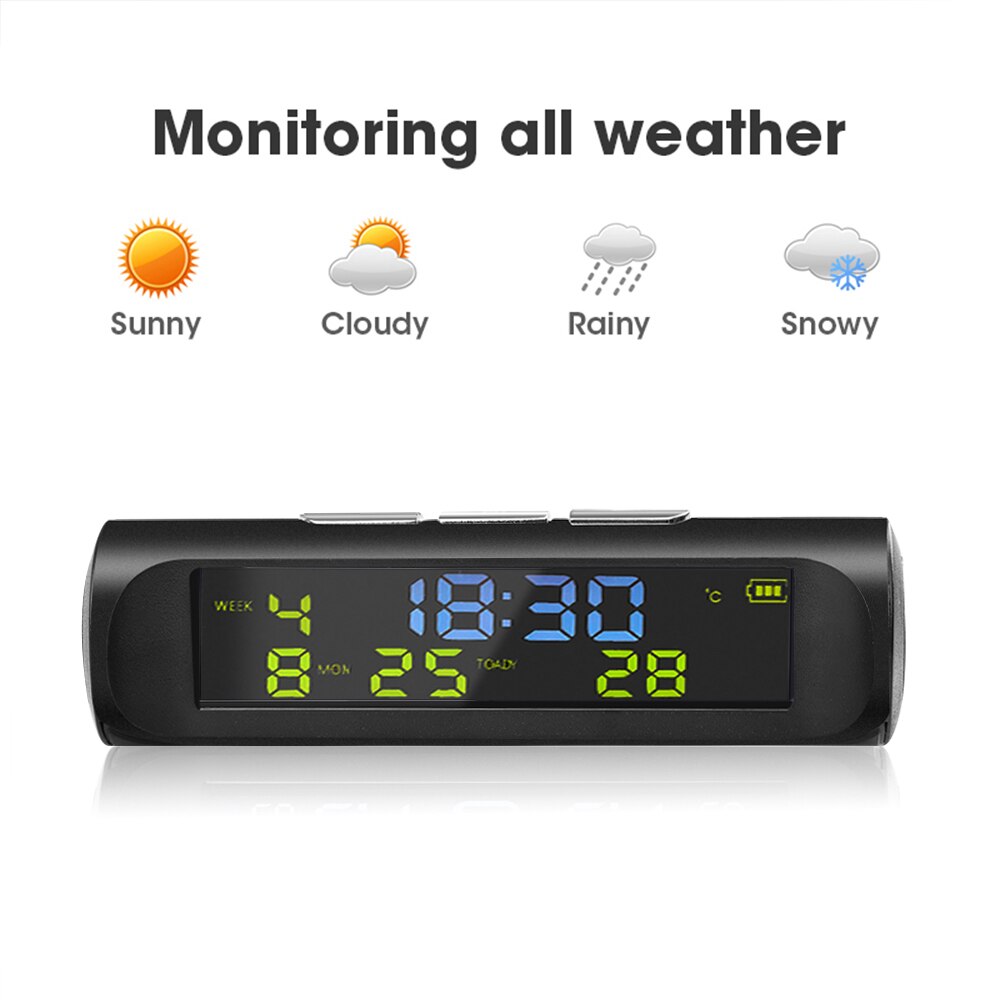 Car Digital Solar Clock Dashboard With Lcd Time Date In-Car Temperature Display For Outdoor Personal Car Part Decoration