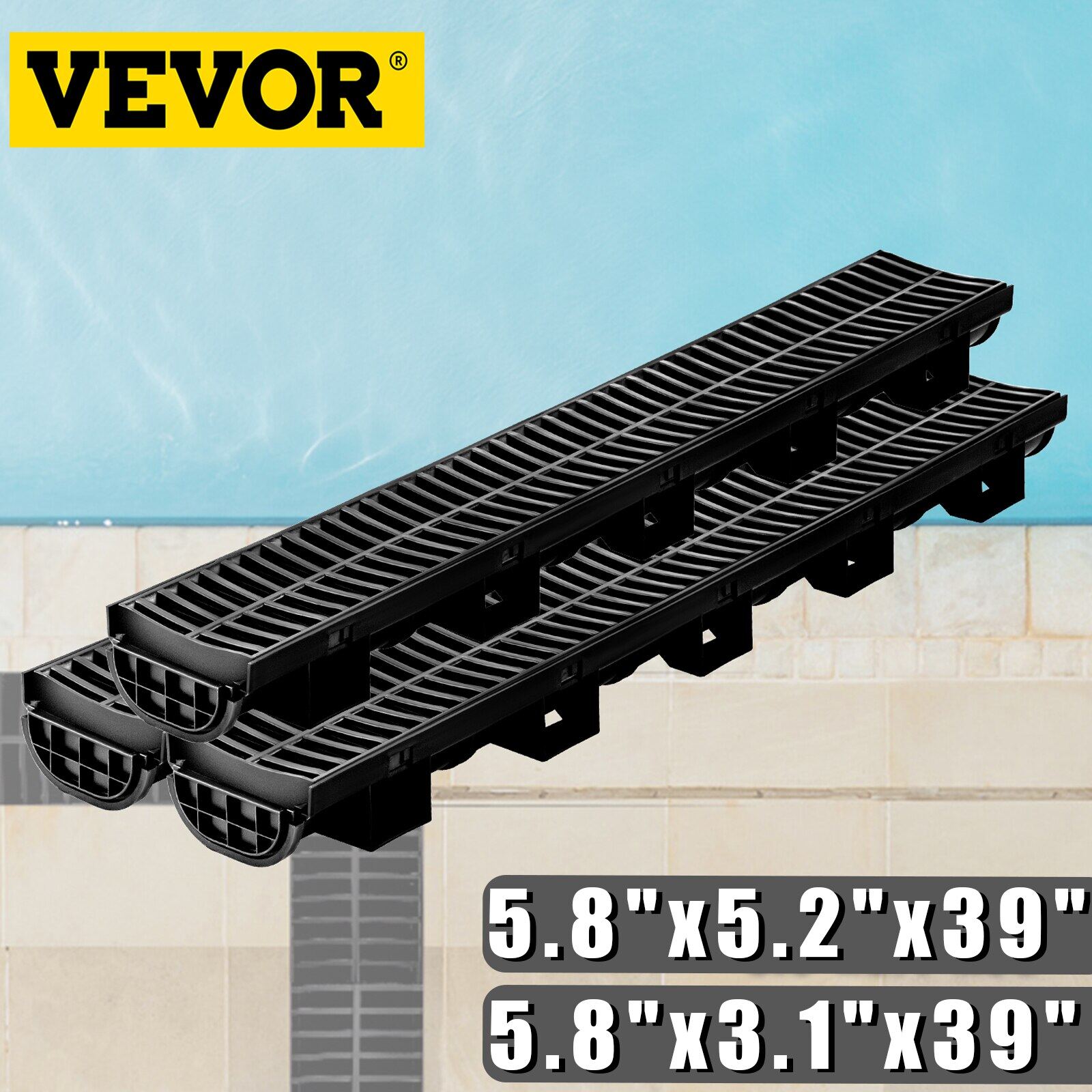 VEVOR Drainage Trench Driveway Channel Drain With Plastic Grate 35