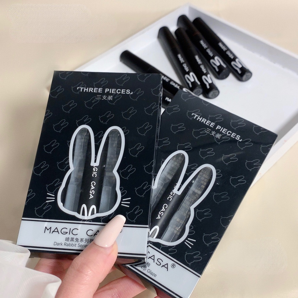 HKHO 3 Cái/bộ Màu Đen Thỏ Son Bùn Son Môi Matte Lip Men
