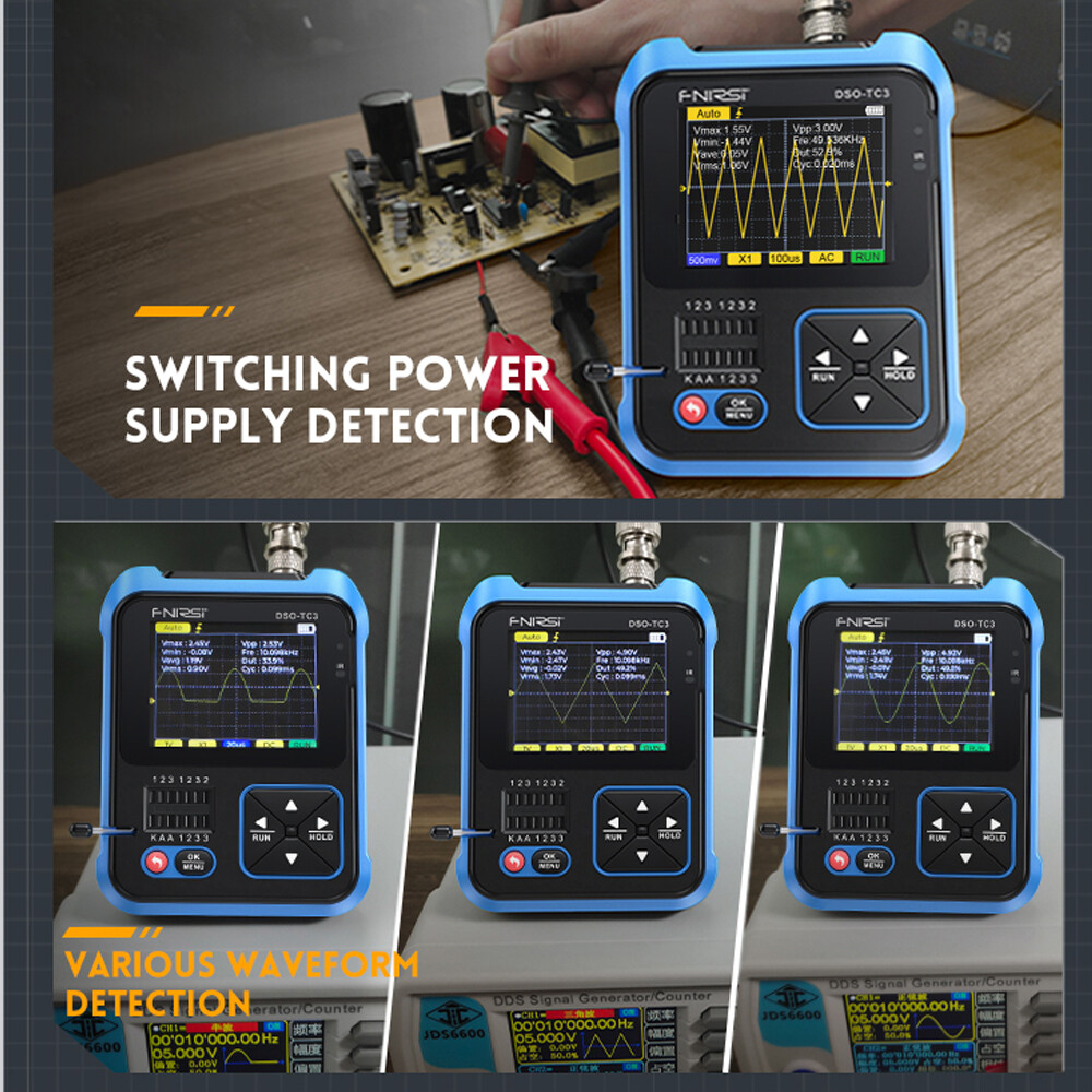 KKmoon 3in1 Digital Oscilloscope Transistor Tester Function Signal Generator Meter Handheld Oscilloscope 2.4inch TFT Display 10MS/s Sample Rate 500KHz Bandwidth Oscillometer