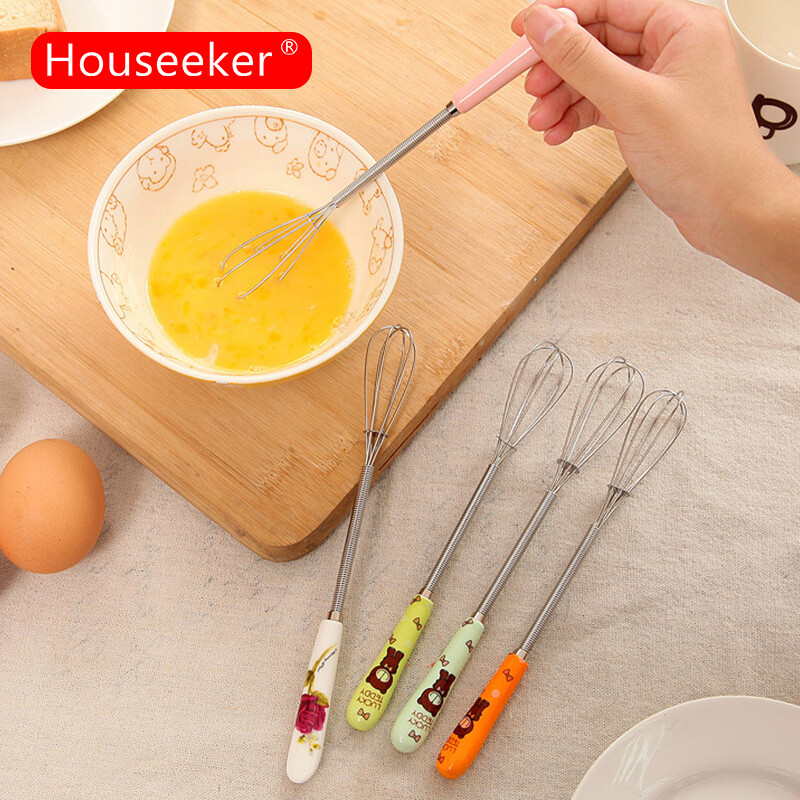 Houseeker Stainless Steel Egg Whisk Mixer Cartoon Handle Eggs Beater Kitchen Baking Whipping Tools