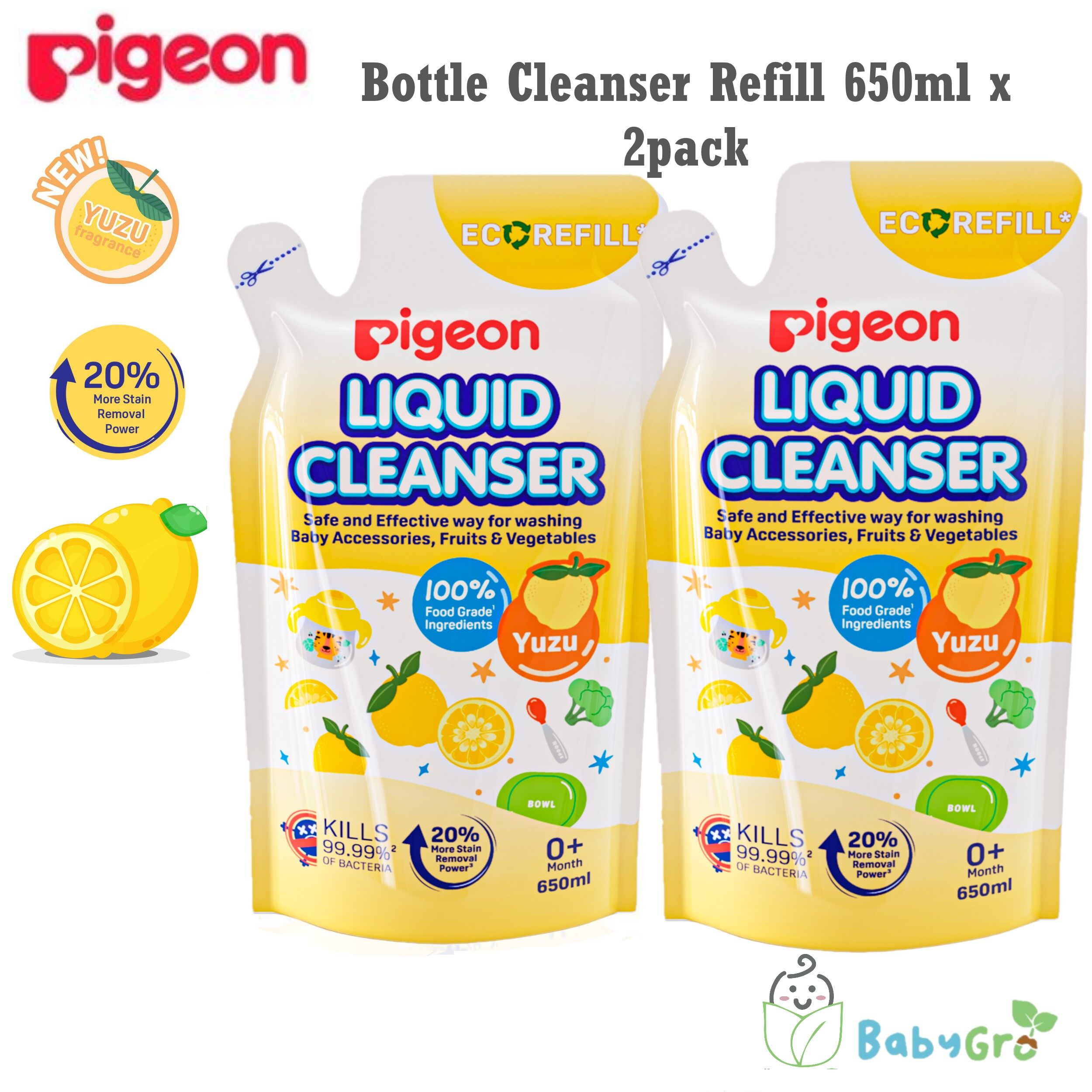 Pigeon Liquid Bottle Cleanser Refill (Natural / Yuzu) x 2's pack 650ml Lazada