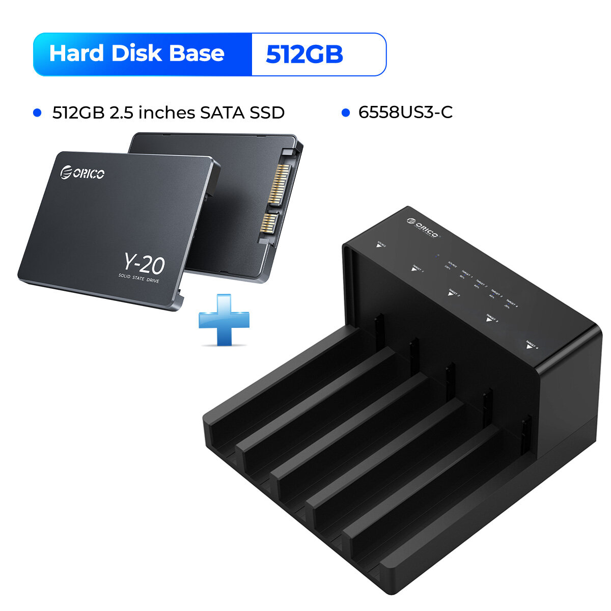 Orico hard drive docking station 5 bay sata to usb 3.0 hdd docking station with offline clone function for 2.5/3.5 inch hdd/ssd（y20 ssd）