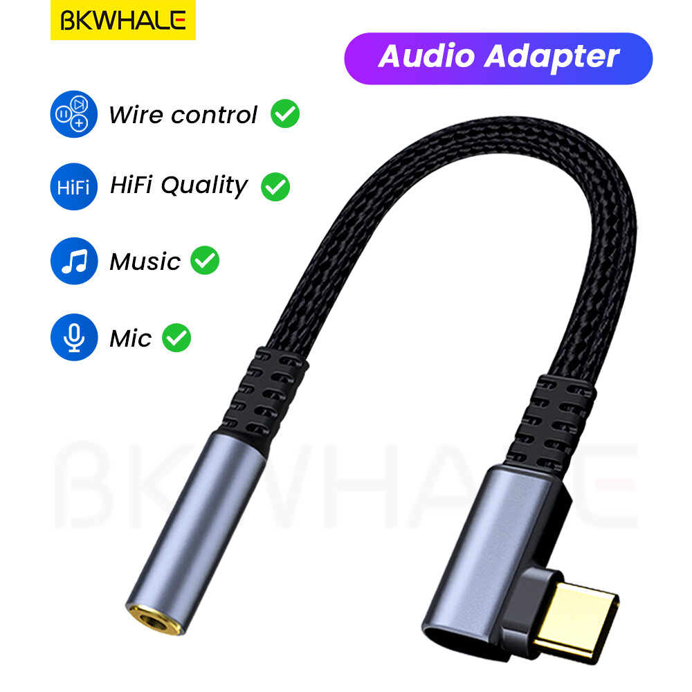Bkwhale t7 usb c to 3.5mm jack 90 ° elbow adapter type-c earphone connector 3.5 headphones cable aux audio converter for samsung sony