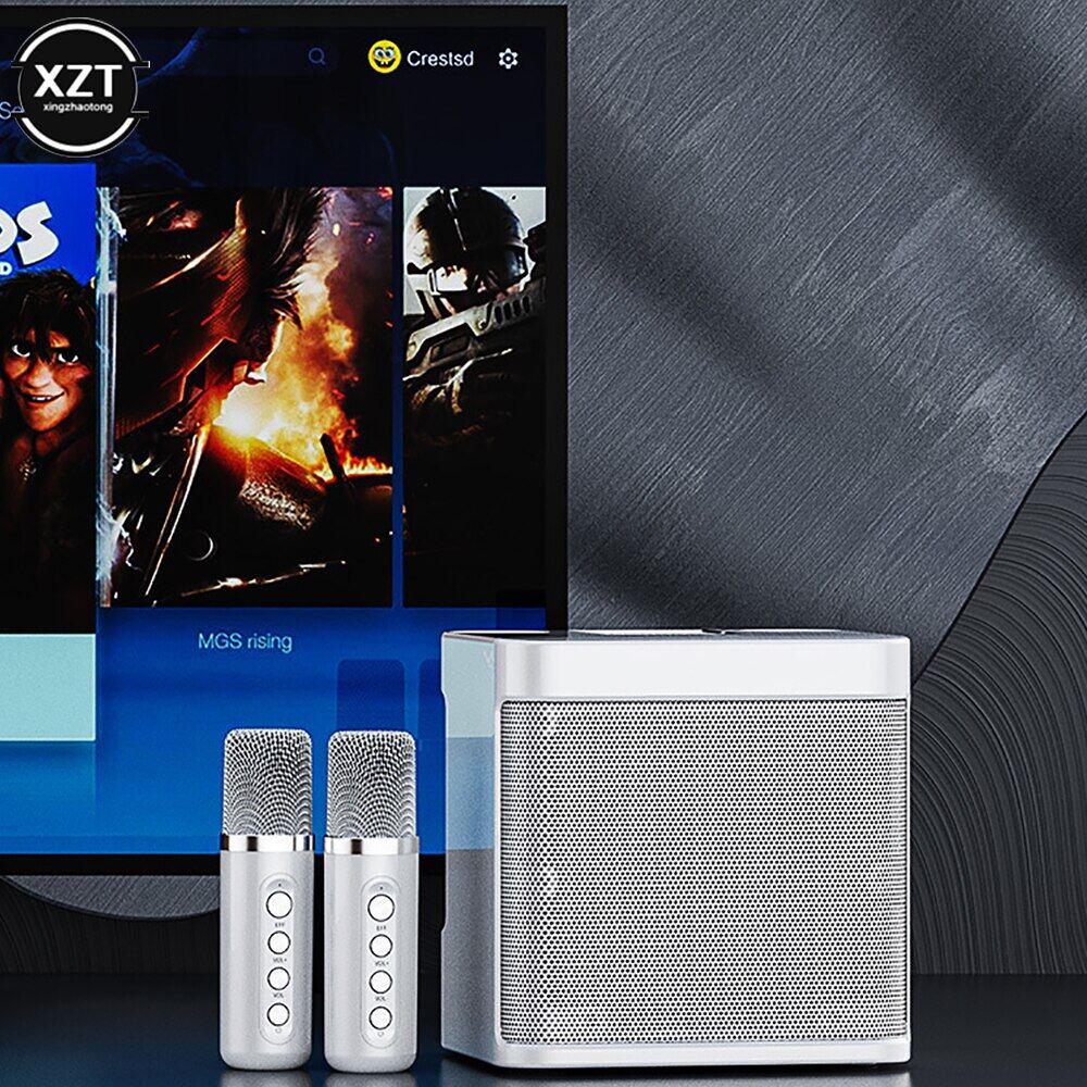 10W High Power Portable Professional Karaoke Machine Dual Microphone Wireless Bluetooth Speaker Outdoor Home TV KTV Set