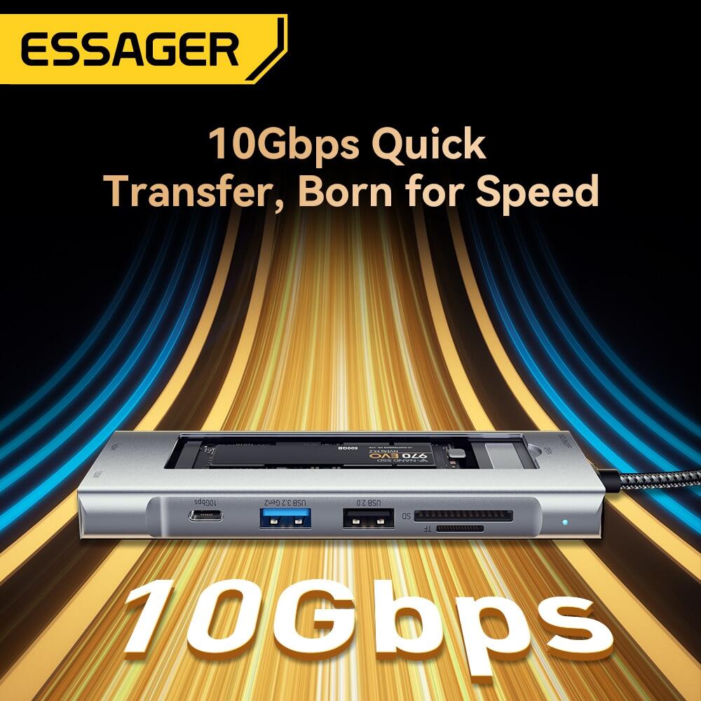 Essager 8-Trong-1 hub USB với Đĩa Chức Năng Lưu Trữ loại USB C Để Hdmi-Tương Thích Máy Tính Xách Tay trạm dock Đối Với MacBook Pro Không Khí M1 M2