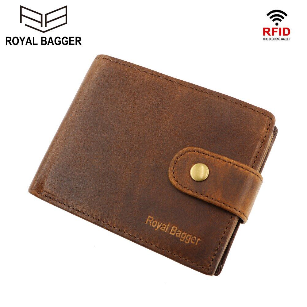 Royal Bagger Short Wallet for Men Crazy Horse Leather RFID Blocking Man Purse Retro Card Holder Genuine Leather Wallets Business