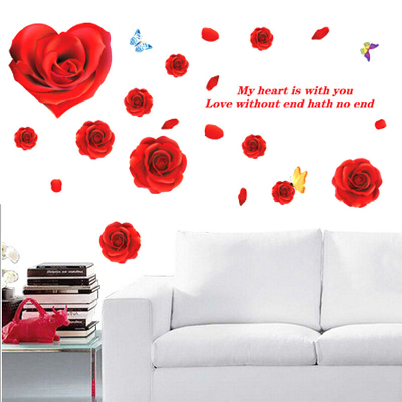 Decal dán tường hoa hồng trái tim