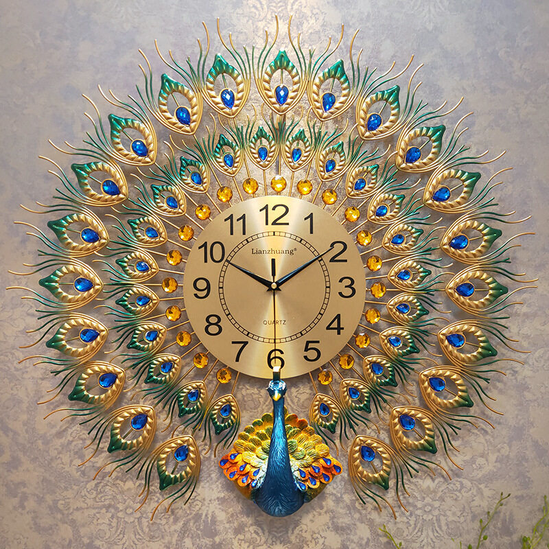 Creative quartz material peacock wall clock, manufacturer's warranty for 3 years, suitable for
