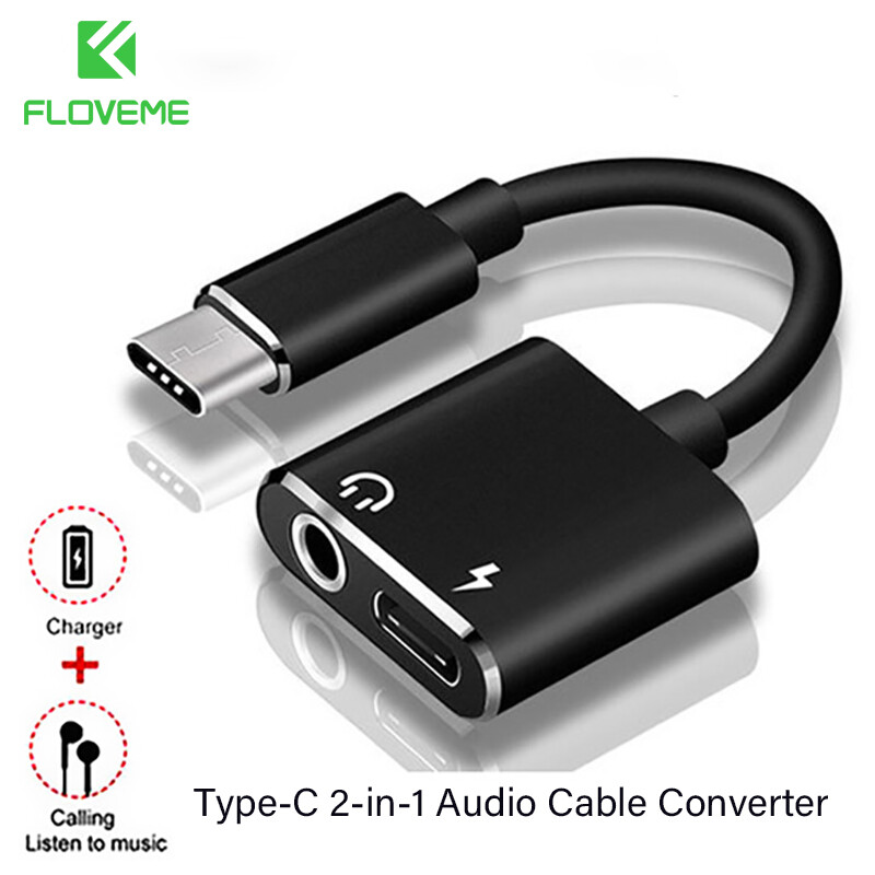 FLOVEME Type C Adapter To 3.5 Mm Earphone Charging Jack 2 In 1 USB C Aux Audio Cable Converter Charging Splitter Headphone Adapter for Huawei P40 OPPO VIVO Realme Samsung