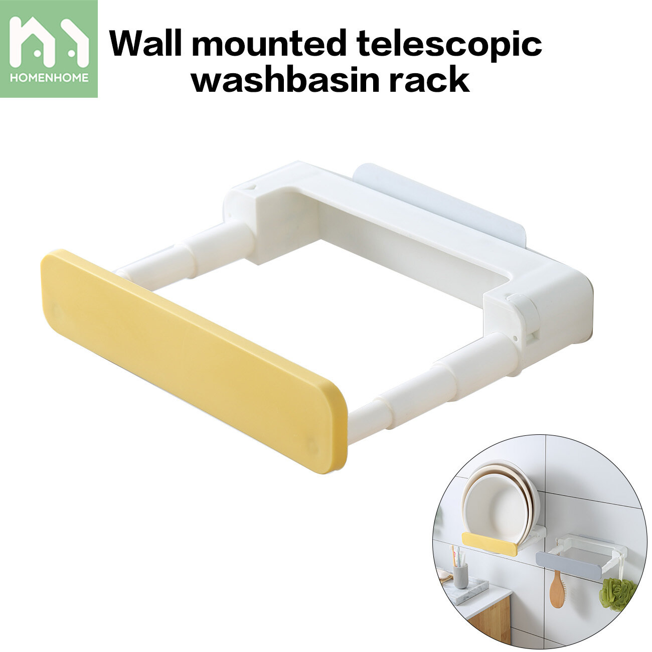 Homenhome PP Free Punch Wall-Mounted Retractable Load-Bearing Washbasin Holder