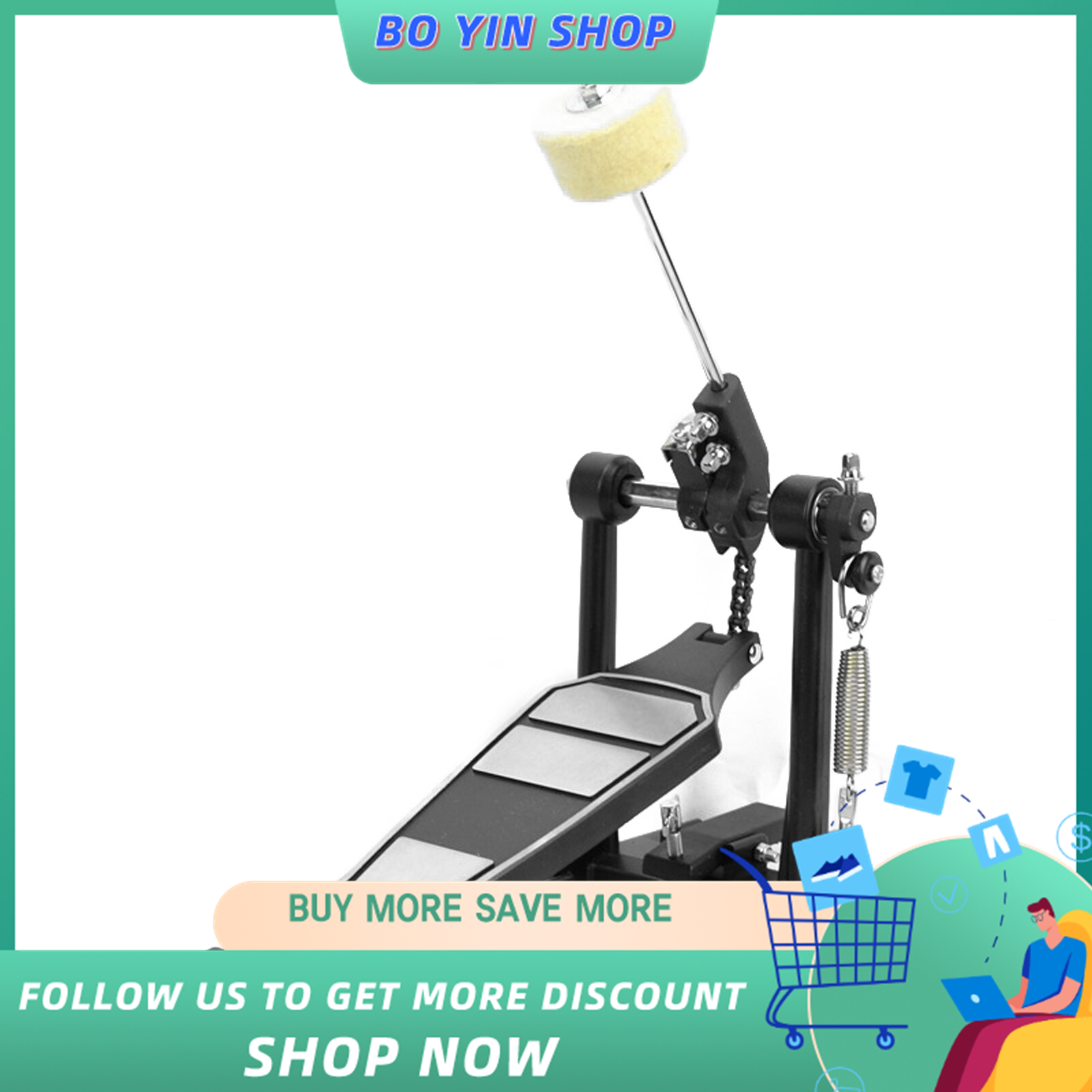 Drum Pedal with Drum Wool Beater Aluminium Alloy Singles Drum Pedal Drum Set Pedal Singles Pedal