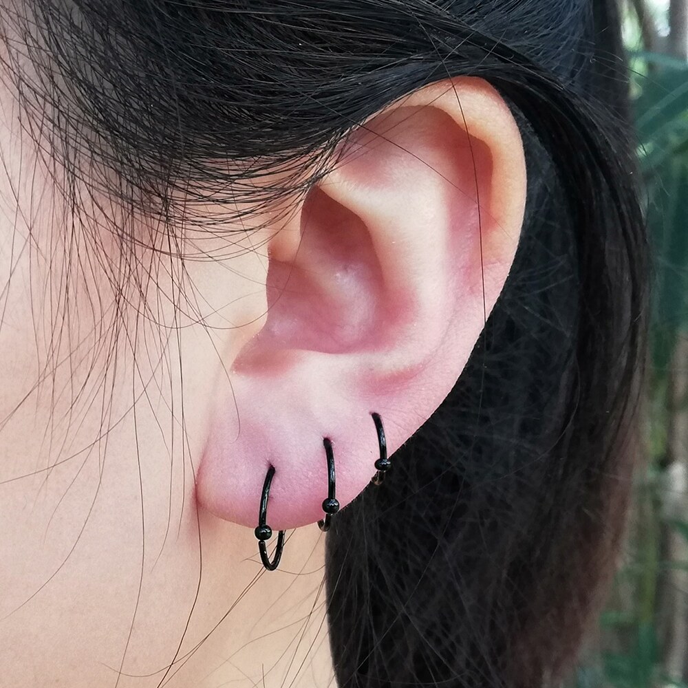 Thin black hoop on sale earrings