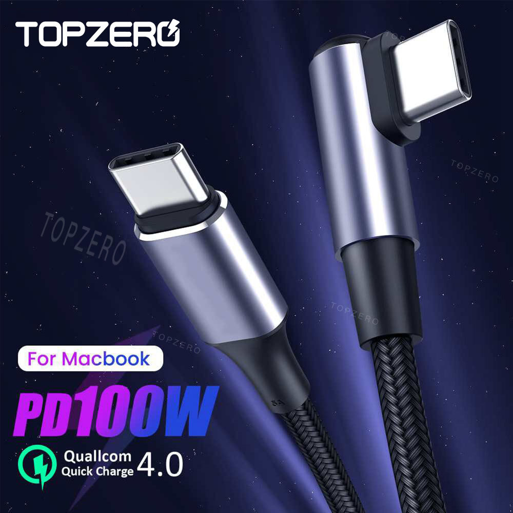 TOPZERO 100W 90 Degree Elbow USB C to USB Type C Cable Super Fast Charge Cable For MacBook iPad Pro Samsung S20 Huawei P30 P40 Pro Redmi OPPO