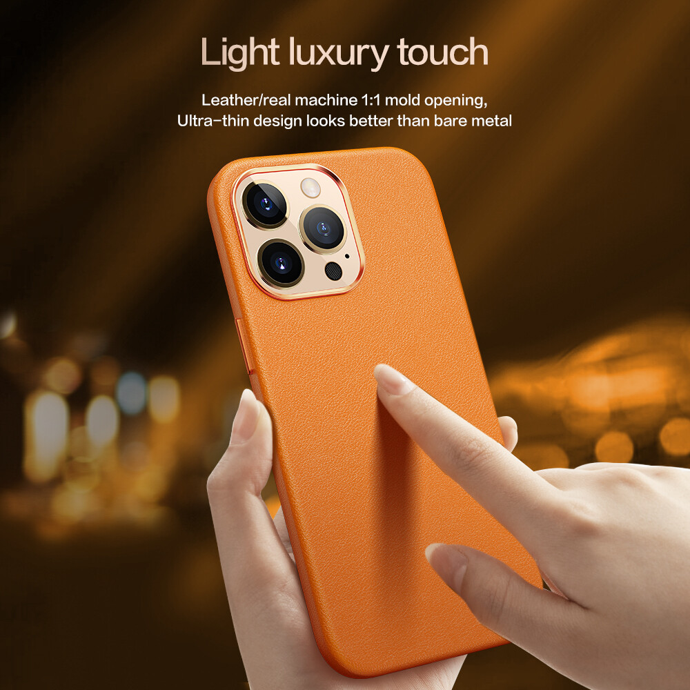 SmartDevil Official True Leather Phone Case For iPhone 14 Case Sweatproof Leather Back Cover With Flocking Lining