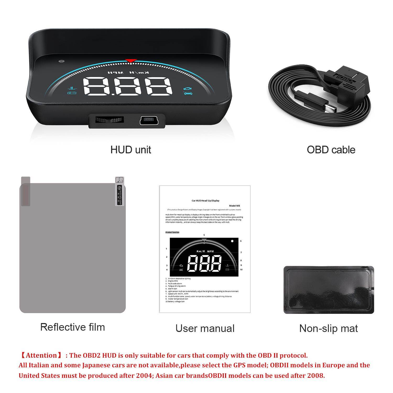 HUD Xe Hơi EKLEVA Màn Hình Hiển Thị, Hệ Thống Cảnh Báo Quá Tốc OBD2 II EUOBD Báo Động Điện Áp Tự Động Cho Kính Chắn Gió Máy Chiếu