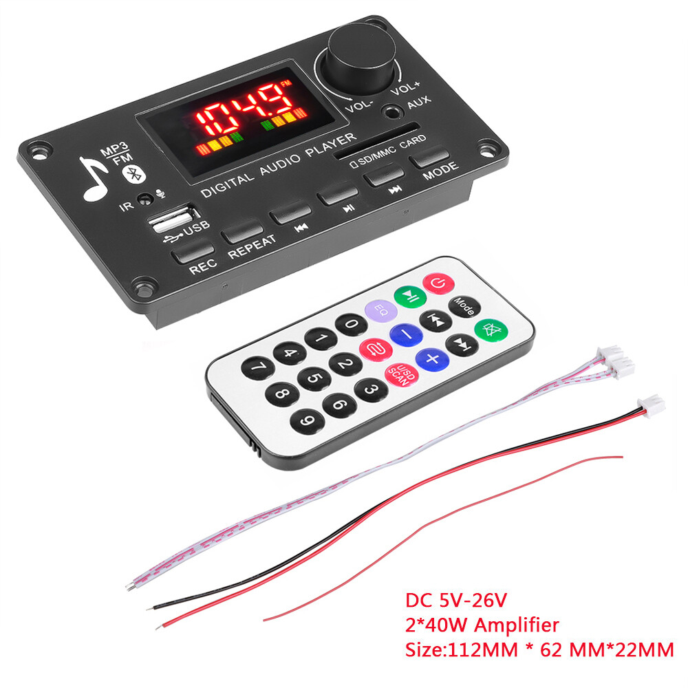 KEBETEME Built-in 2*40W Amplifier Bluetooth 5.0 MP3 Player Decoder Board DC 12V Wireless Music Player Module With Remote Control